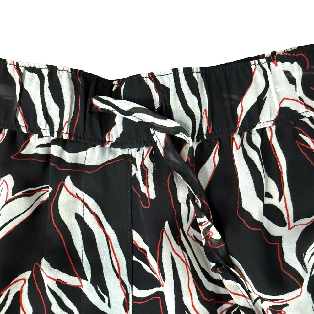 Calvin Klein Black White Red Floral Leaf Crepe Wide Leg Pants size L NEW Tags - Picture 14 of 16